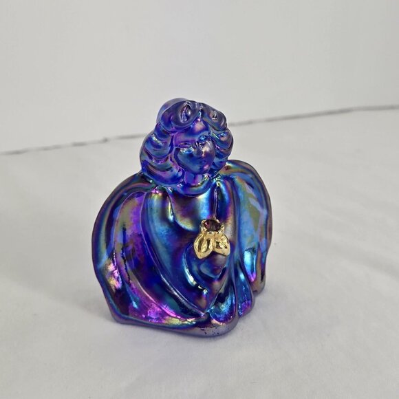 Fenton Cobalt Blue Iridescent Glass Guardian Angel Figurine Swarovski‎ Amethyst - Picture 2 of 9